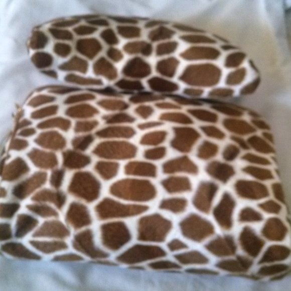 Vintage 2 Pcs Giraffe Animal Print Fury Fashion Fun Sexy Cosmetic Makeup Bags - Picture 4 of 13